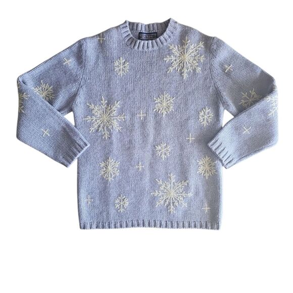 Vintage Newton Trading Co. Light Blue Shetland Wool Snowflake Sweater Sz M - Picture 6 of 14